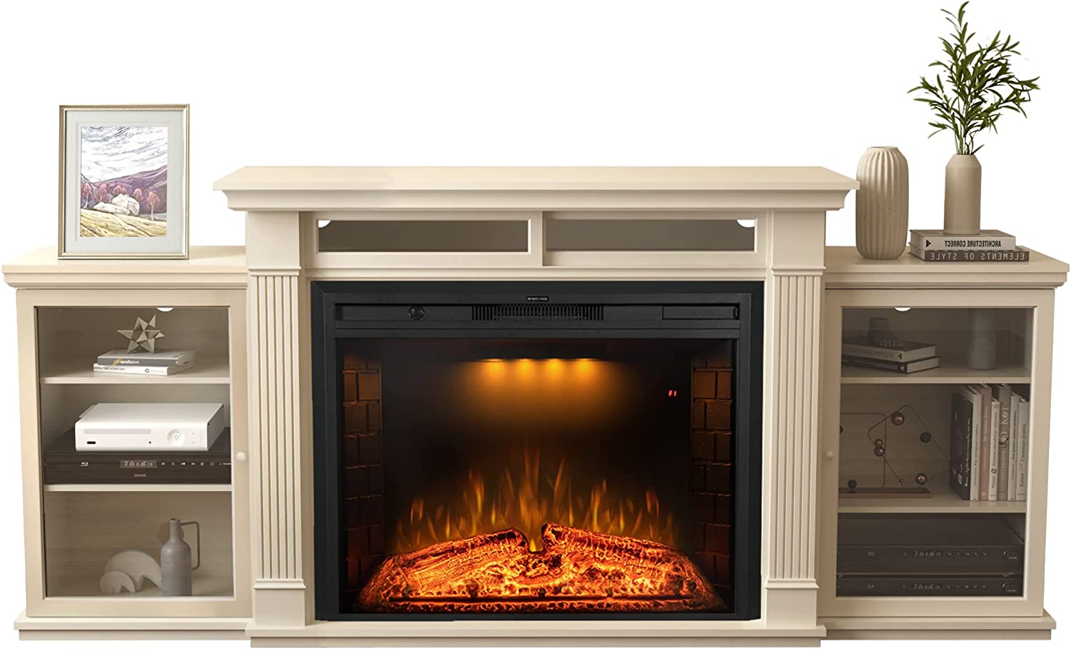 84 Inch Electric Fireplace TV Stand with 36" Fireplace Insert, Beige