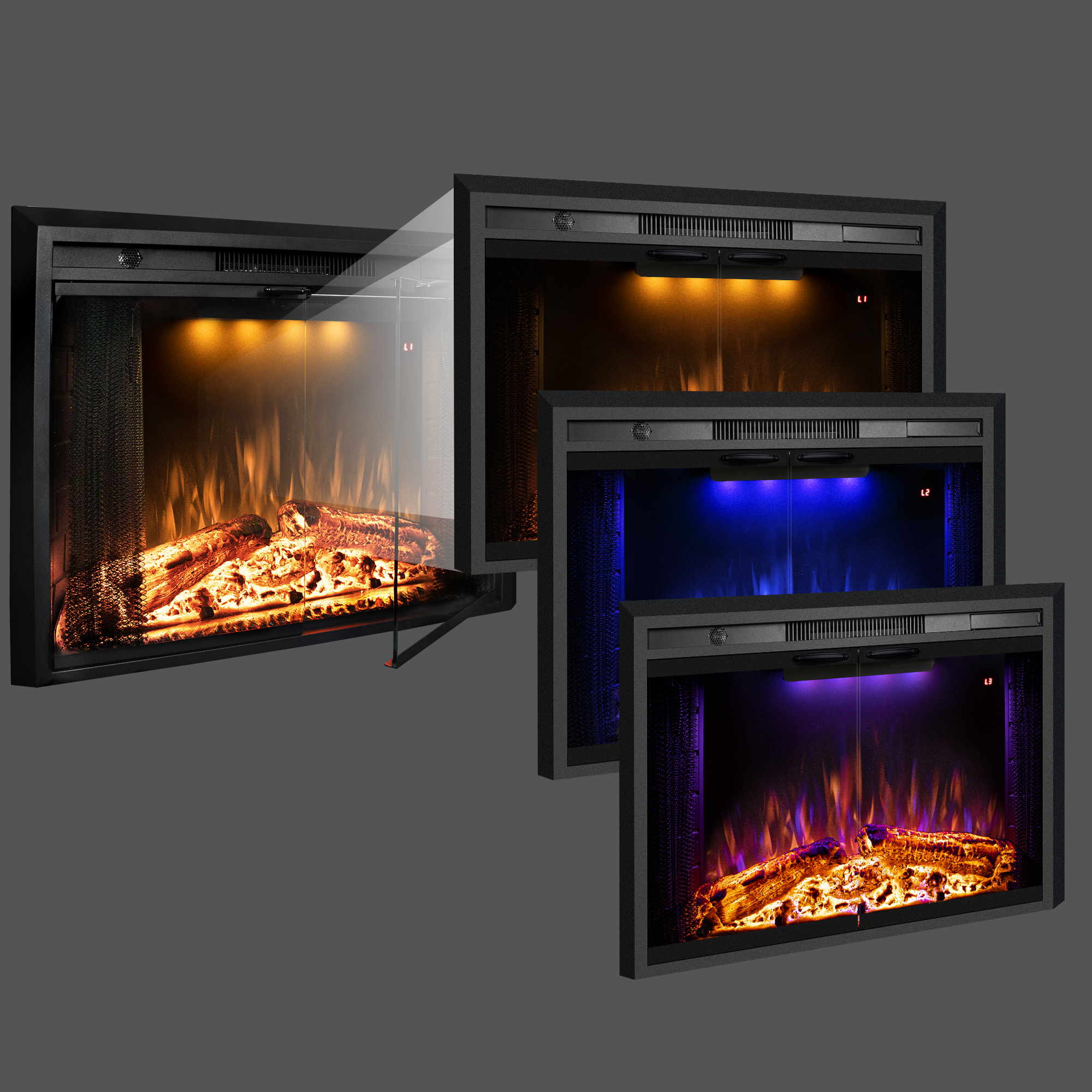 Valuxhome Electric Fireplace Inserts with Glass Door , Flames & Crackling Sounds