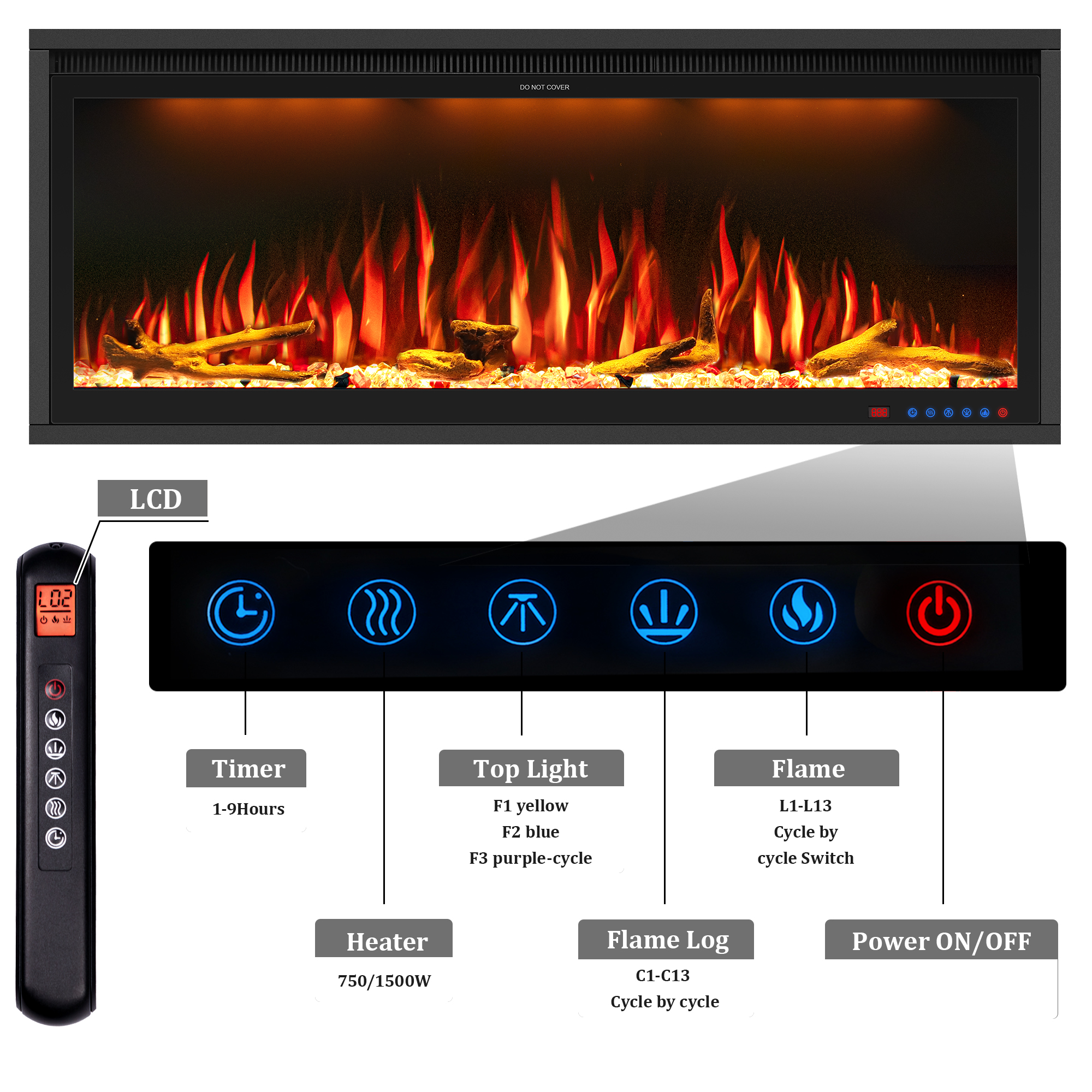 Valuxhome Smart Electric Fireplace,13*13*3 Color Combinations, App Control 