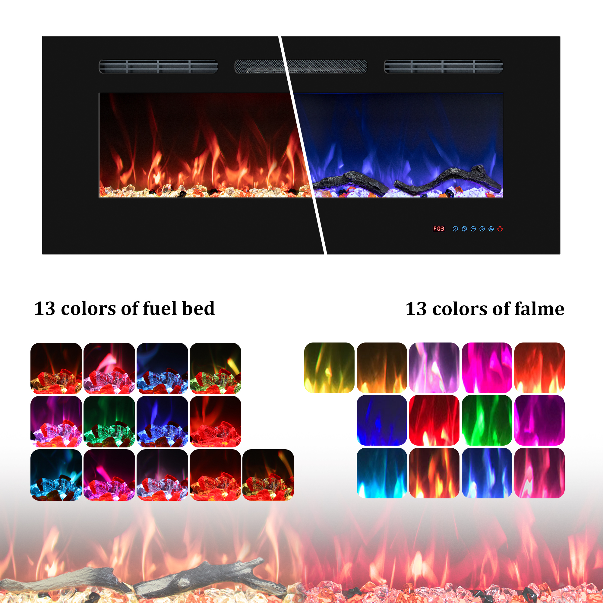 Valuxhome Electric Fireplace Inserts with Multicolor Flame, Log & Crystal